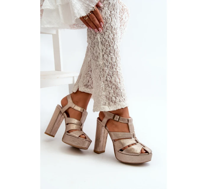 Sandały Damskie Na Słupku Skórzane Maciejka 06050-25 Złote