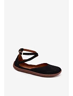 Semišové dámské baleríny Barefoot s mašličkami Zazoo 320 Černé