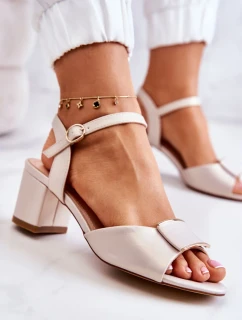 Kožené sandále na vysokom podpätku Beige Lorisa