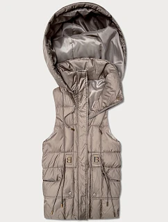 Puchowy bezrękawnik damski z kapturem Goodlookin beżowy (B8600-12)