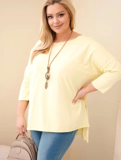 Dámská bavlněná halenka plus size asymetrická s náhrdelníkem žlutá meruňková