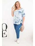 Dámske bavlnené Plus veľkosť blúzka s krátkymi rukávmi a vreckom modrá