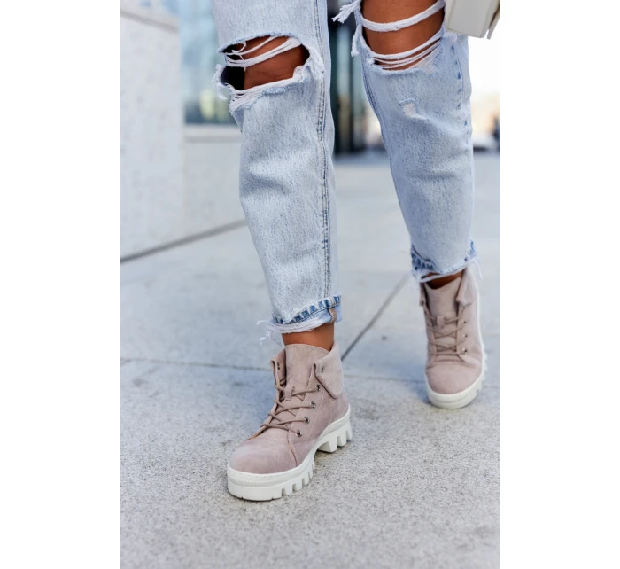 Zamszowe Botki Trapery Wiązane Jasnofioletowe Dalles