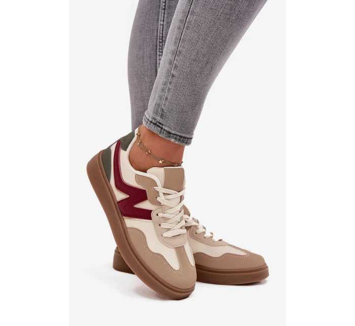 Sneakersy Damskie Niskie Eko Skórzane Beżowe Givelle