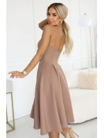 641-2 VIVIENNE korzetové rozšírené midi šaty na špeciálne príležitosti - béžové