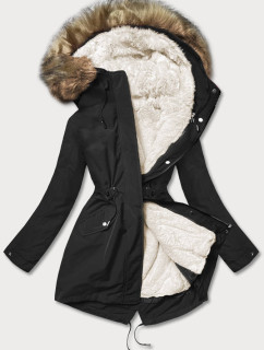 Čierno/ecru/hnedá teplá dámska zimná bunda (W629BIG)