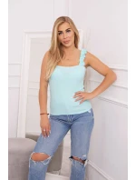 Blúzka bez ramienok s volánikmi v mätovej farbe