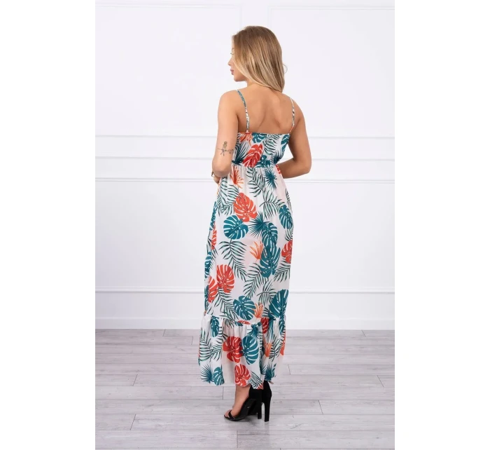 Šaty s motivem listů ecru