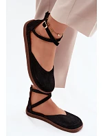 Semišové dámské baleríny Barefoot s mašličkami Zazoo 320 Černé