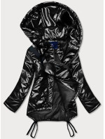 Krátka čierna dámska zimná bunda s ľadvinkou (OMDL-018)