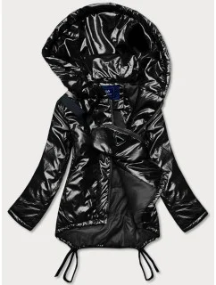 Dámska krátka zimná bunda s obličkou čierna (omdl-018)