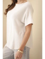 Dámský svetr s krátkým rukávem volného střihu béžový