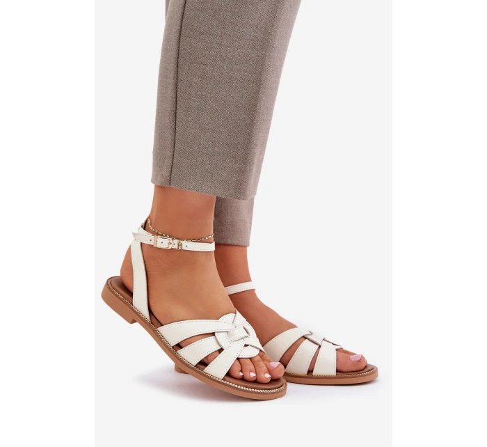 Kožené Dámské Sandály Na Plochém Podpatku Zazoo model 21682231 Ecru - Boto Kožené Dámské Sandály Na Plochém Podpatku Zazoo model 21682231 Ecru - Boto