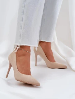 Klasické dámske lodičky na podpätku z eko semišu Navinda - svetlo béžové