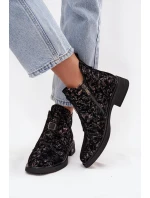 Dámske členkové topánky z pravého semišu na nízkom podpätku - čierno-hnedé D&A Dámske členkové topánky z pravého semišu na nízkom podpätku - čierno-hnedé D&A