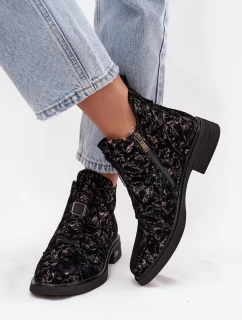 Dámske členkové topánky z pravého semišu na nízkom podpätku - čierno-hnedé D&A