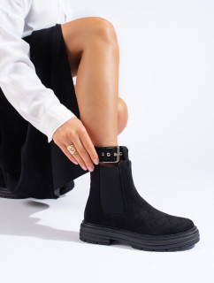 Pohodlné dámske čierne členkové topánky s plochým podpätkom