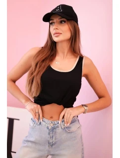 Dámska blúzka na ramienka s ozdobným lemovaním čierna