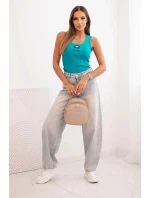 Dámsky prúžkovaný top s ozdobnou aplikáciou tmavá mentolová Dámsky prúžkovaný top s ozdobnou aplikáciou tmavá mentolová