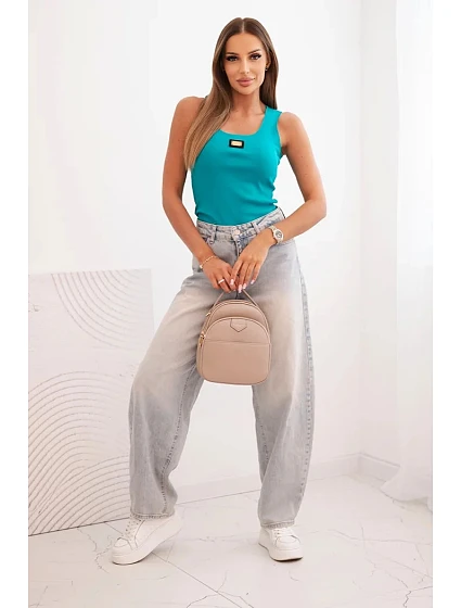 Dámská pruhovaná top na ramínkách s ozdobnou nášivkou tmavě mátová