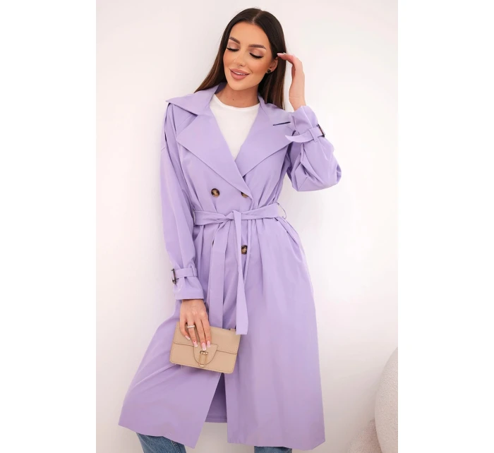 Dámský kabát v pase s límcem světle fialový