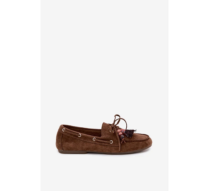 Dámské mokasíny s třásněmi a korálky Hnědé Teresa Dámské mokasíny s třásněmi a korálky Hnědé Teresa