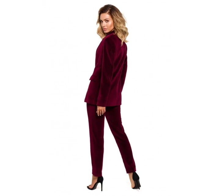 M643 Zamatové sako s jedným gombíkom - bordové