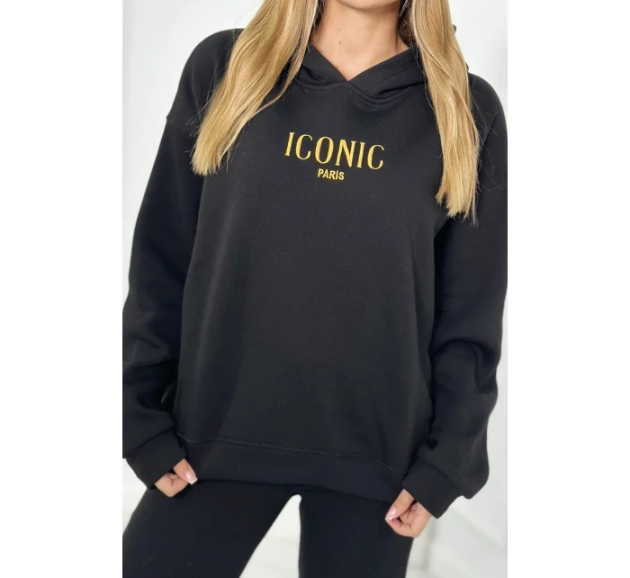 Izolovaná bavlnená súprava, mikina s vyšívacími + nohavicami čierny Izolovaná bavlnená súprava, mikina s vyšívacími + nohavicami čierny