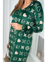 Zamatové šaty s ozdobným vzorom zelená + béžová Zamatové šaty s ozdobným vzorom zelená + béžová