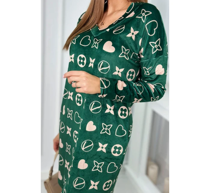 Zamatové šaty s ozdobným vzorom zelená + béžová Zamatové šaty s ozdobným vzorom zelená + béžová