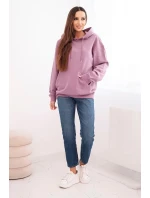 Dámska mikina s kapucňou a klokaním vreckom z pletenej bavlny tmavoružovej farby