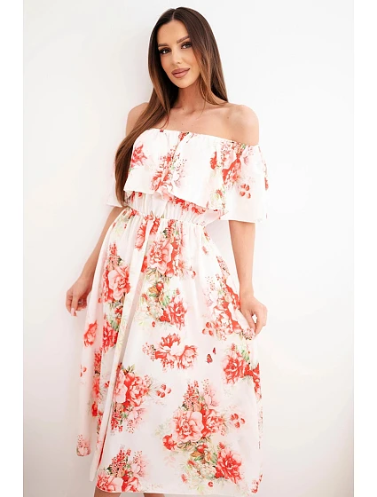 Dámské viskózové šaty model 22148028 střihu s květinovým vzorem červená - K-Fashion