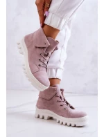 Zamszowe Botki Trapery Wiązane Jasnofioletowe Dalles