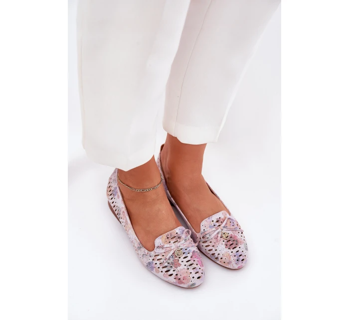 Ażurowe Baleriny Z Kokardką W Kwiaty Eko Zamszowe Multikolor Amepitrea