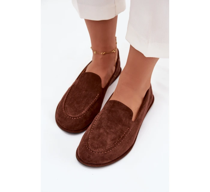 Dámské mokasíny z eko semiše rovné hnědé model 21710877 - Boto