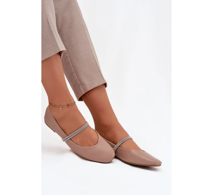 Dámské baleríny s lesklými pásky tmavě béžové Ilirene