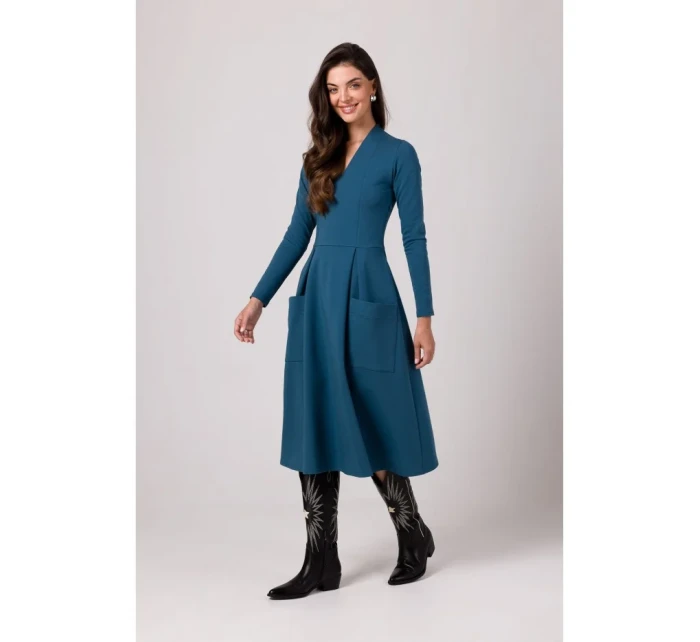 Rozšířené šaty s kapsami tmavě modré model 18914759 - BeWear