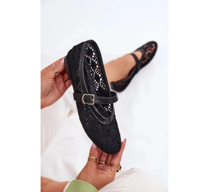 Dámské perforované baleríny s páskem Orphali – černé