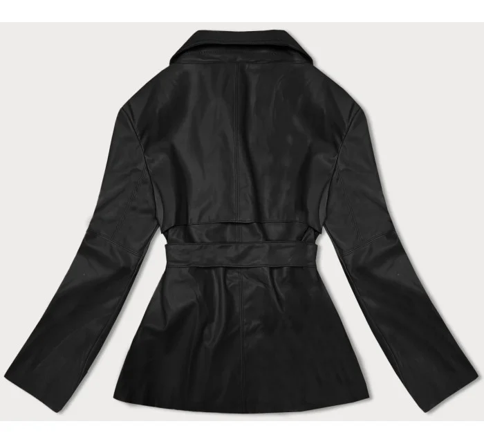 Čierny krátky trenčkot z ekologickej kože J Style (11Z8102)