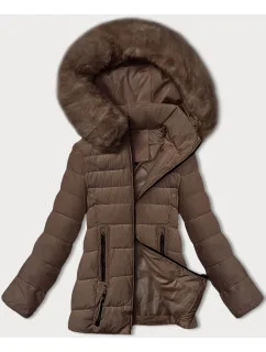 Prešívaná prechodná bunda s kožušinou na kapucni S'west cocoa (B8301-48)