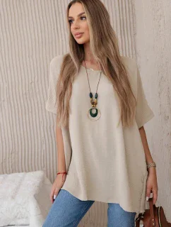 Blúzka nadrozmernej veľkosti s príveskom tmavo béžová