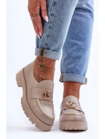 Damskie Półbuty Skórzane Z Ozdobą Beżowe Rosefalls