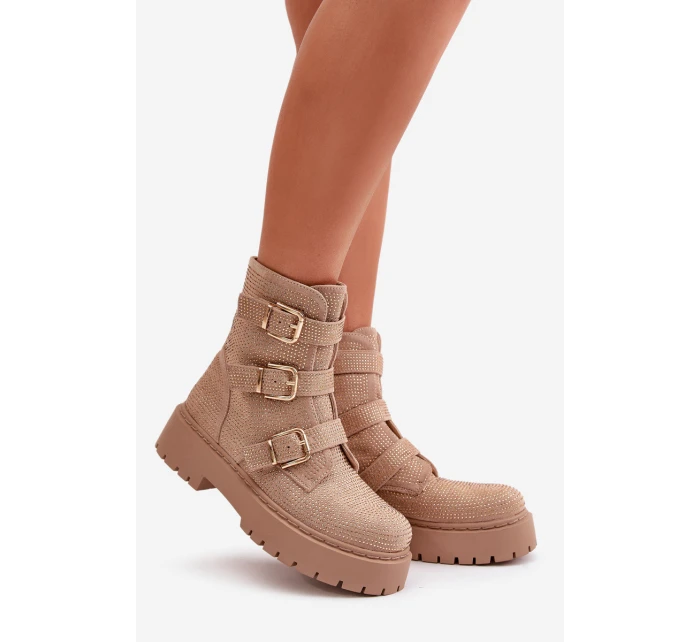 Ocieplane Botki Damskie Ze Zdobieniem Beżowe Ciascia Ocieplane Botki Damskie Ze Zdobieniem Beżowe Ciascia