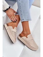 Klapki Damskie Zdobione Cyrkoniami Na Platformie Beżowe Deorani