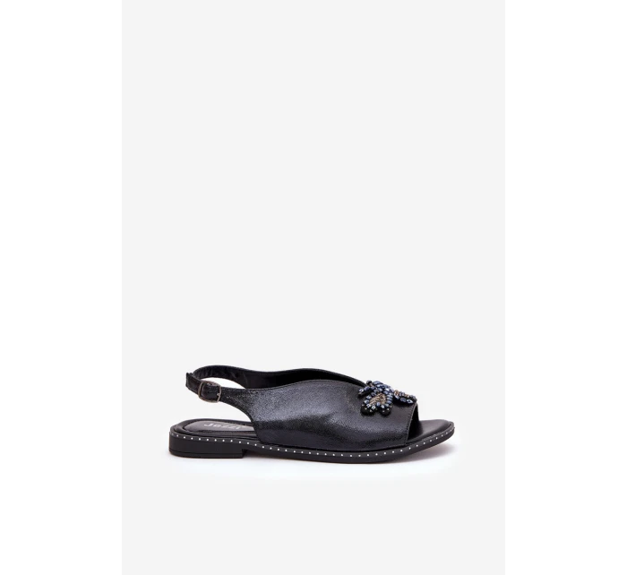 Lesklé Dámské Sandály S Dekorací Plné Černé model 21686853 - Boto