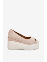 Sandały Damskie Na Koturnie I Platformie Jasnobeżowe Felyra Sandały Damskie Na Koturnie I Platformie Jasnobeżowe Felyra