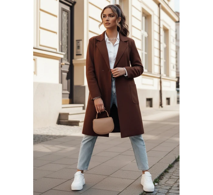 Dámský dlouhý hnědý kabát oversize Dstreet model 21981932 - FashionStreet Dámský dlouhý hnědý kabát oversize Dstreet model 21981932 - FashionStreet