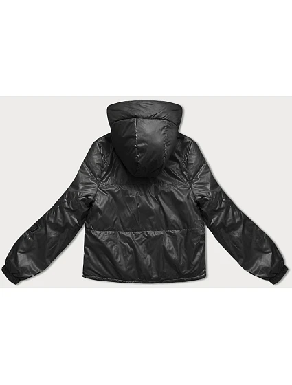 Krátká černá dámská bunda s kapucí model 18910651 - S'WEST Krátká černá dámská bunda s kapucí model 18910651 - S'WEST
