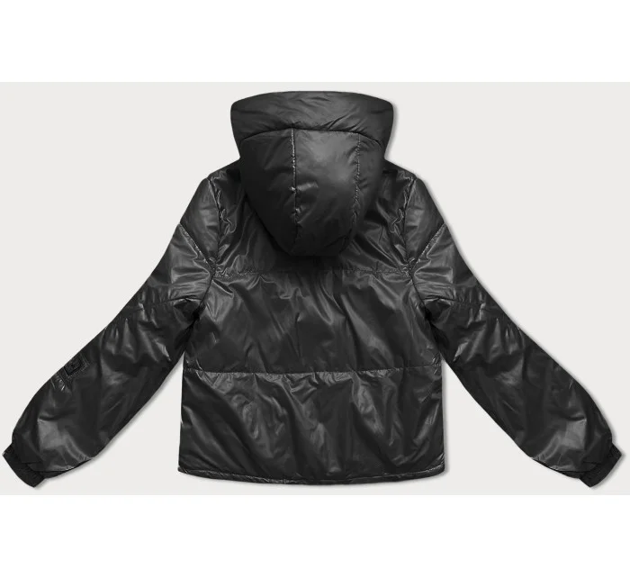 Krátká černá dámská bunda s kapucí model 18910651 - S'WEST Krátká černá dámská bunda s kapucí model 18910651 - S'WEST