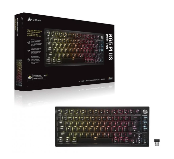 Bezdrôtová herná klávesnica Corsair K65 Plus, TKL (75%), Corsair MLX Fusion -, ISO (DE)
